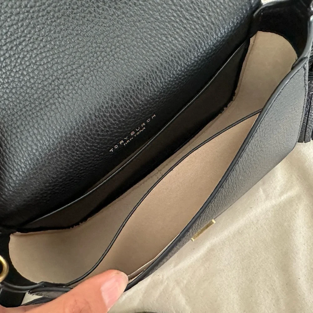 New Tory Burch thea web flap crossbody black